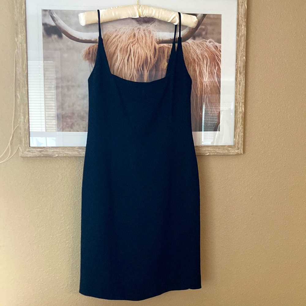 Jones New York Little Black Dress LBD square neck mini cocktail dress flattering